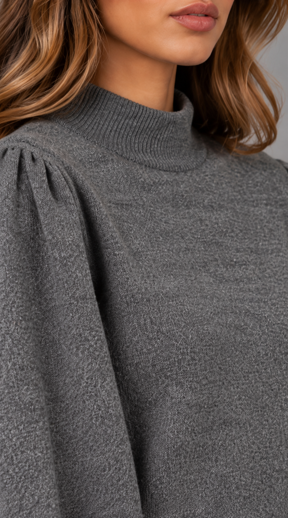 Mock Neck Knit Jumper With Balloon Sleeves