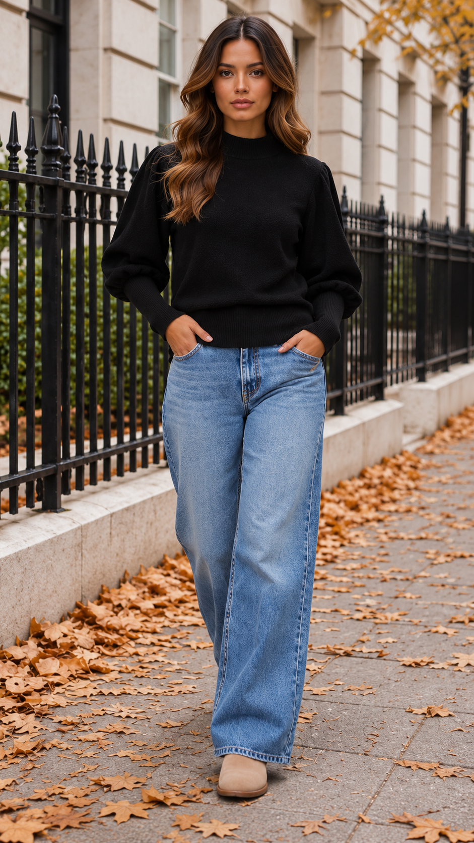 Mock Neck Knit Jumper With Balloon Sleeves