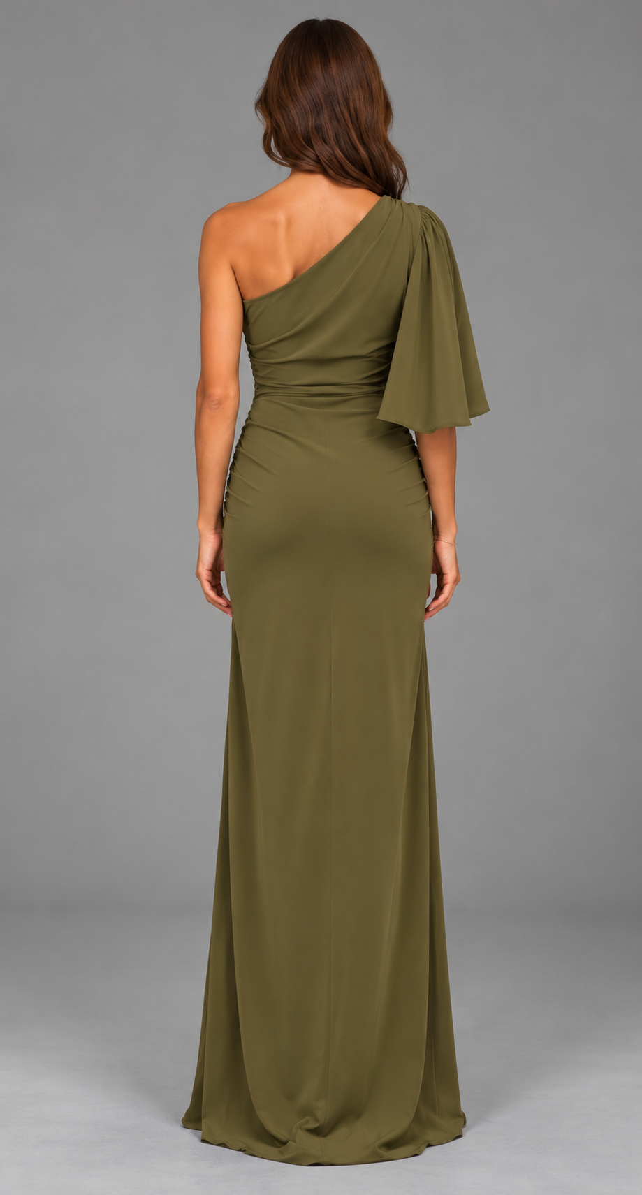 One-Shoulder Flutter Sleeve Maxi Dress With Split