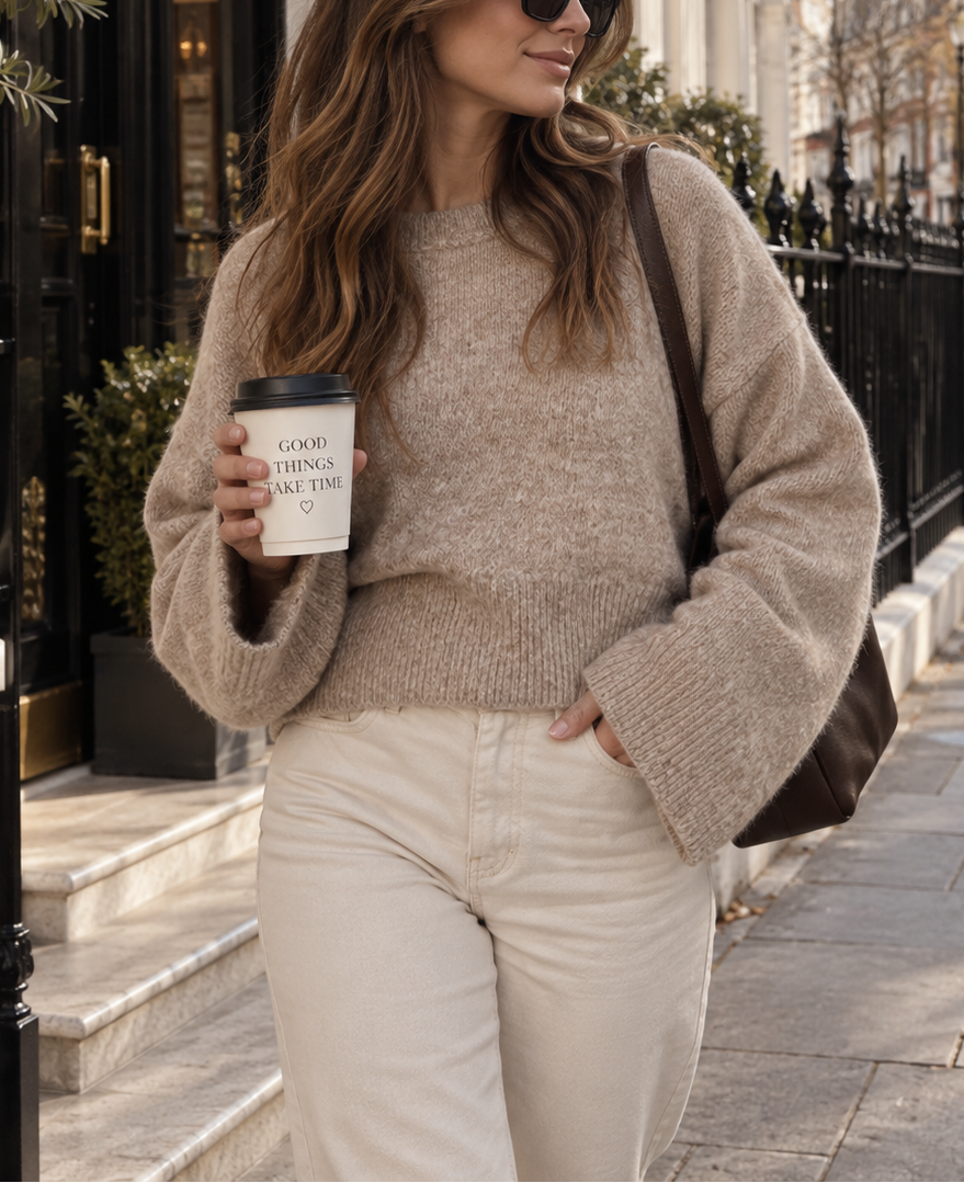 Oversized Crew Neck Jumper With Dropped Shoulders
