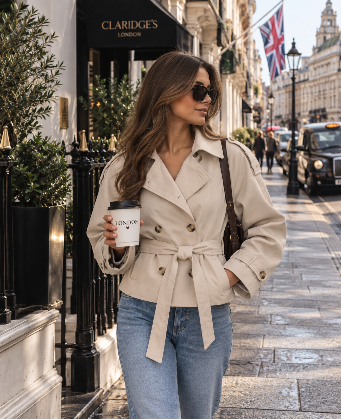 Cropped Double-Breasted Trench Jacket With Belt