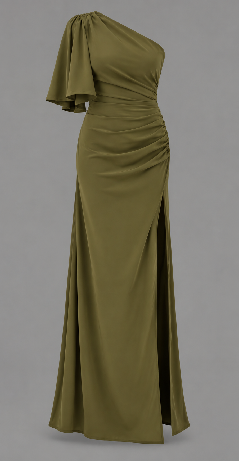 One-Shoulder Flutter Sleeve Maxi Dress With Split