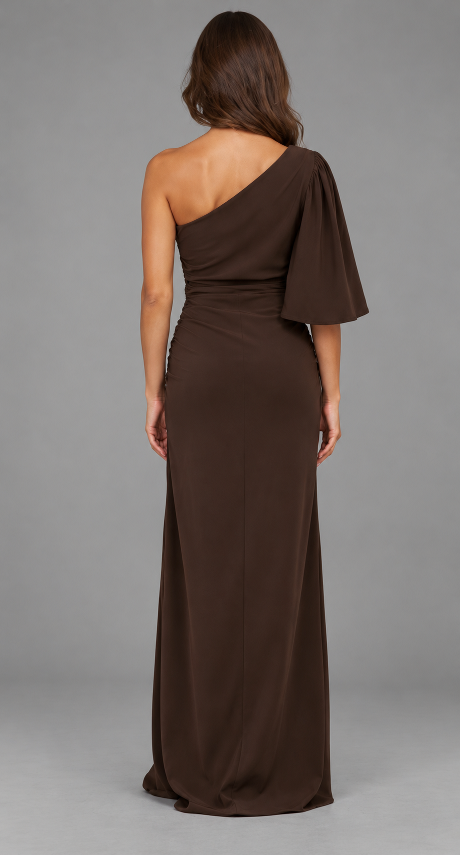One-Shoulder Draped Maxi Dress With Flutter Sleeve