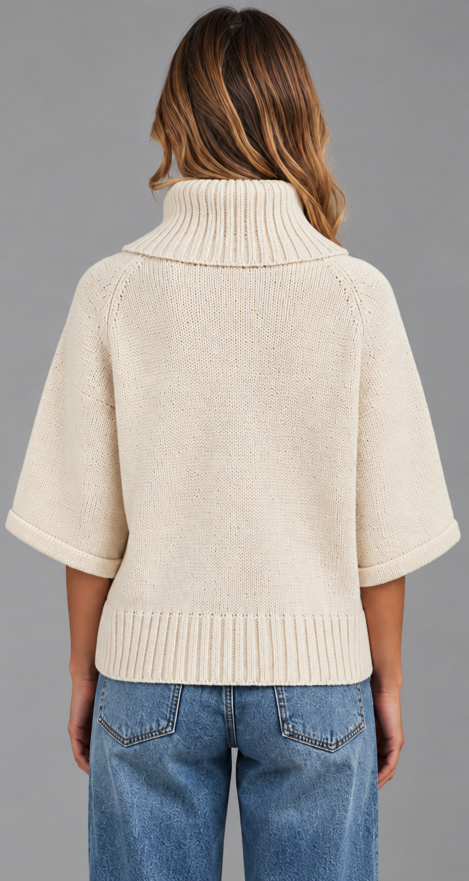 Cable Knit Cape Jumper With Roll Neck
