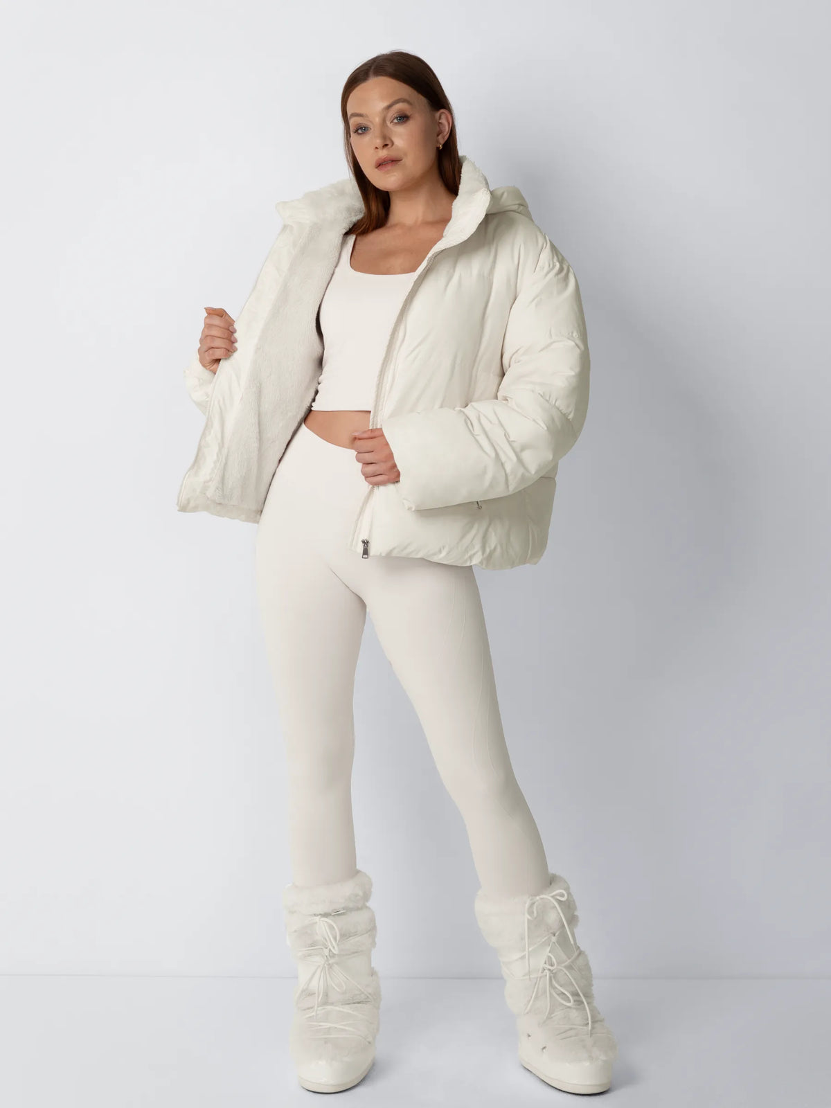 Cropped Fleece-Lined Puffer Jacket With High Collar