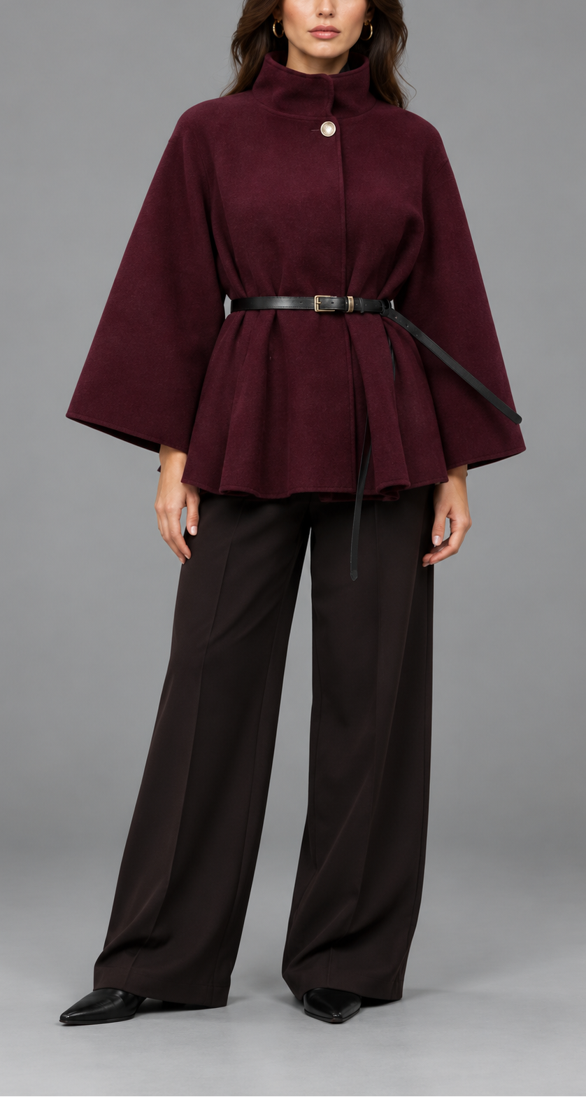 Tailored Wool-Look Cape Coat With Waist Belt