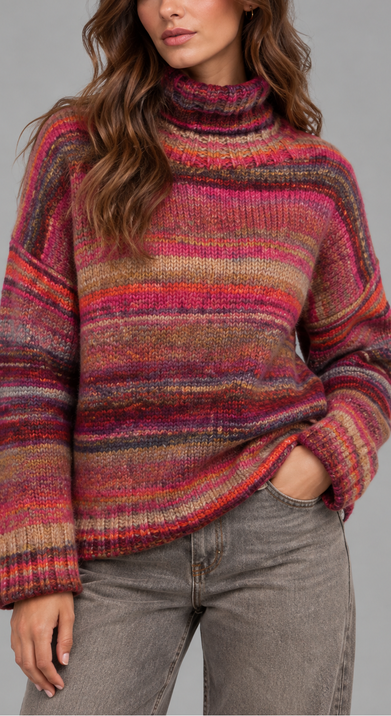 Oversized Space-Dyed Striped Roll Neck Jumper