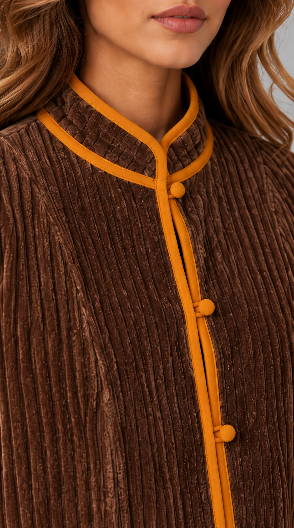 Cropped Collarless Corduroy Jacket With Contrast Trim