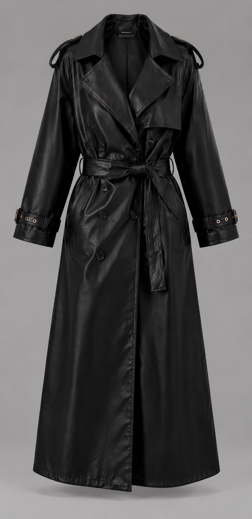 Longline Faux Leather Trench Coat With Belt