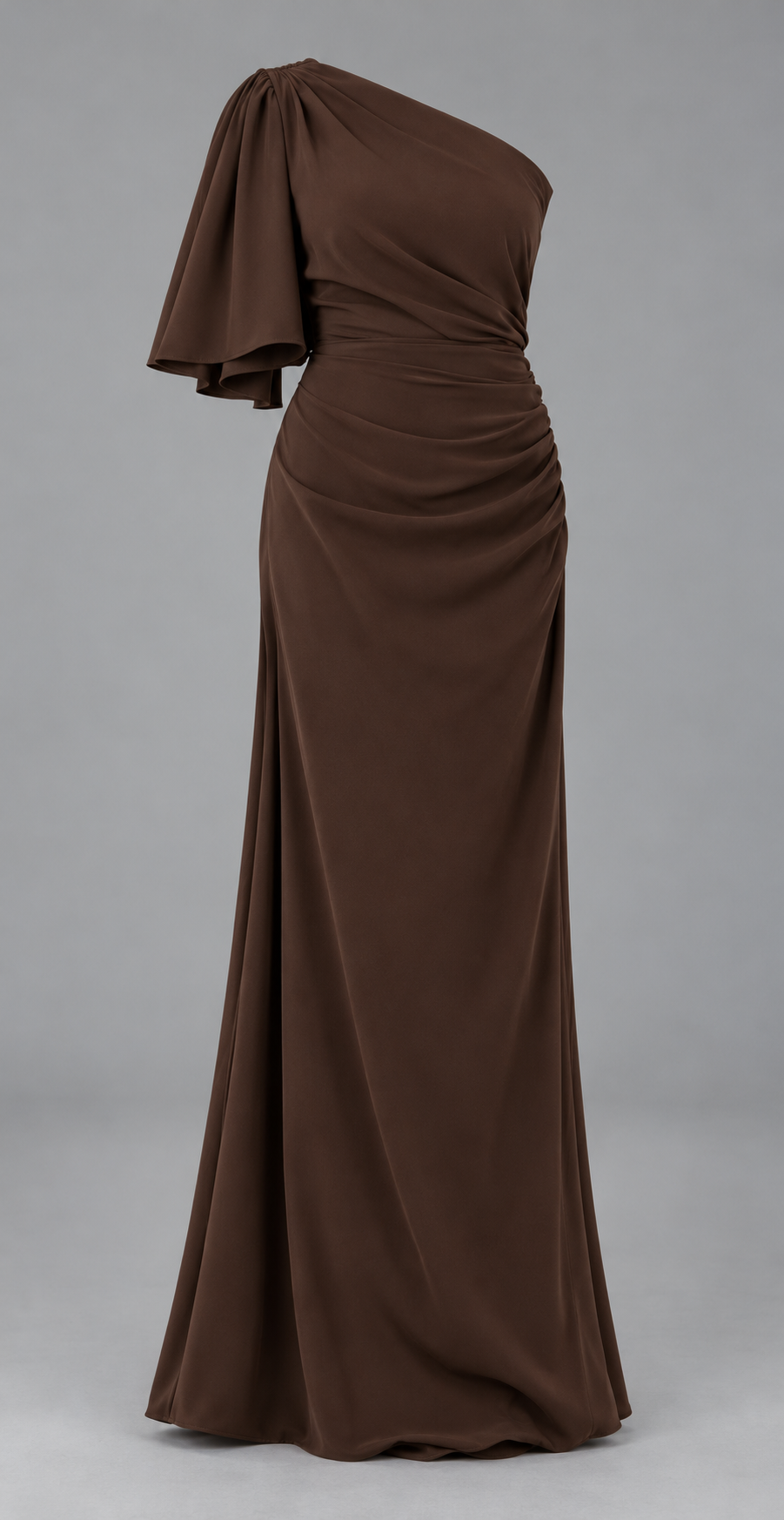 One-Shoulder Draped Maxi Dress With Flutter Sleeve