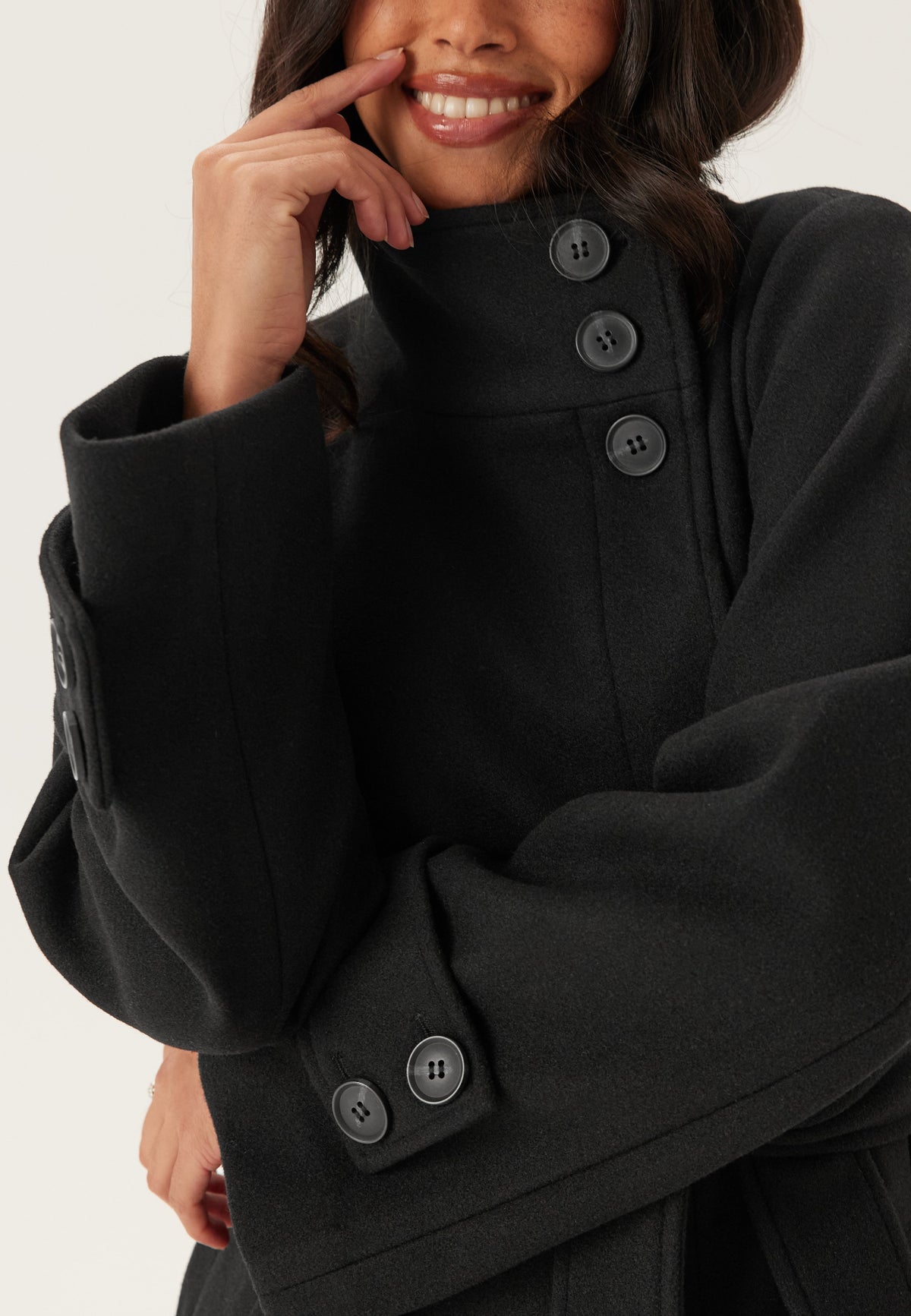 Longline Belted Wool-Look Coat With Funnel Neck