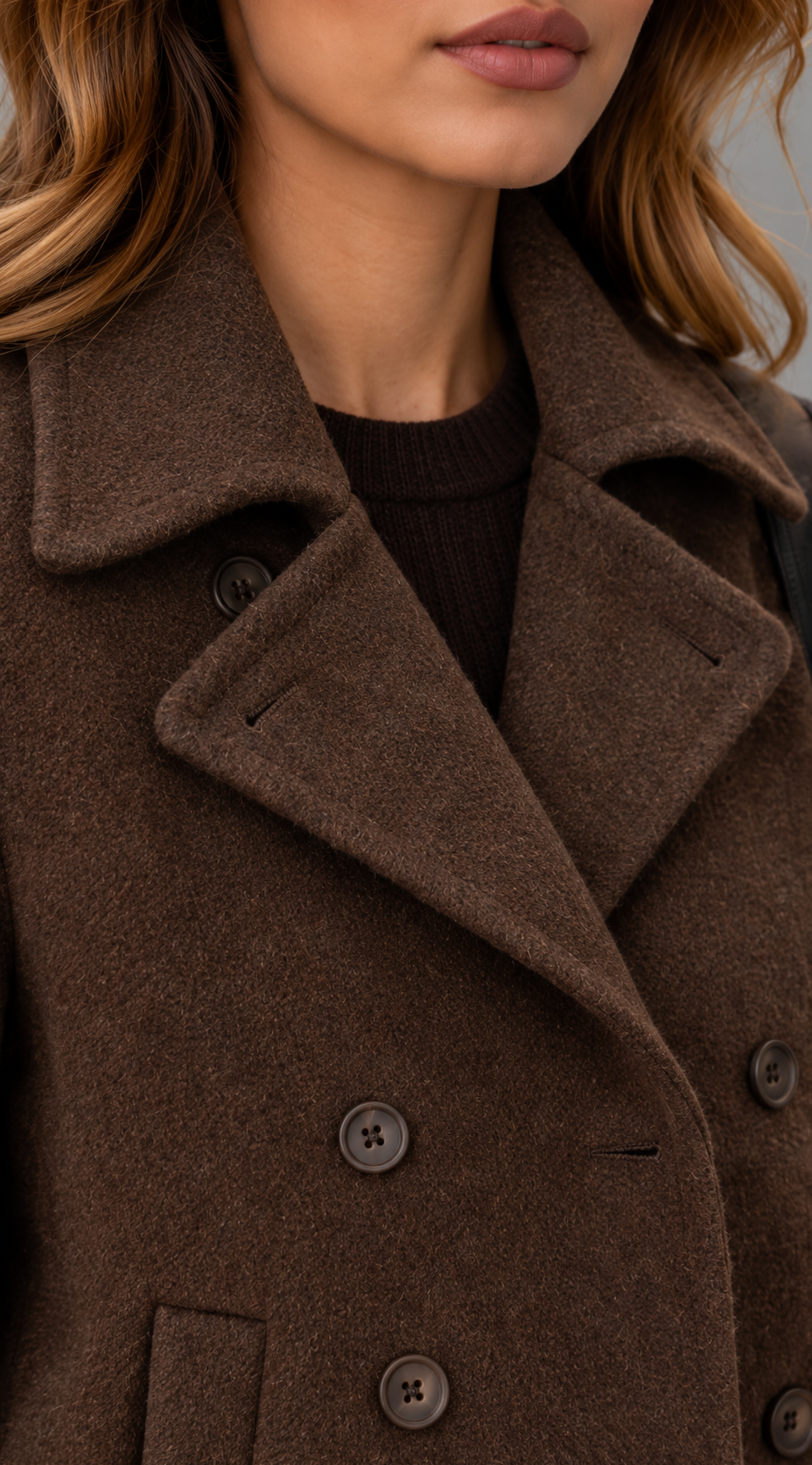 Cropped Double-Breasted Wool-Look Peacoat With Wide Lapels