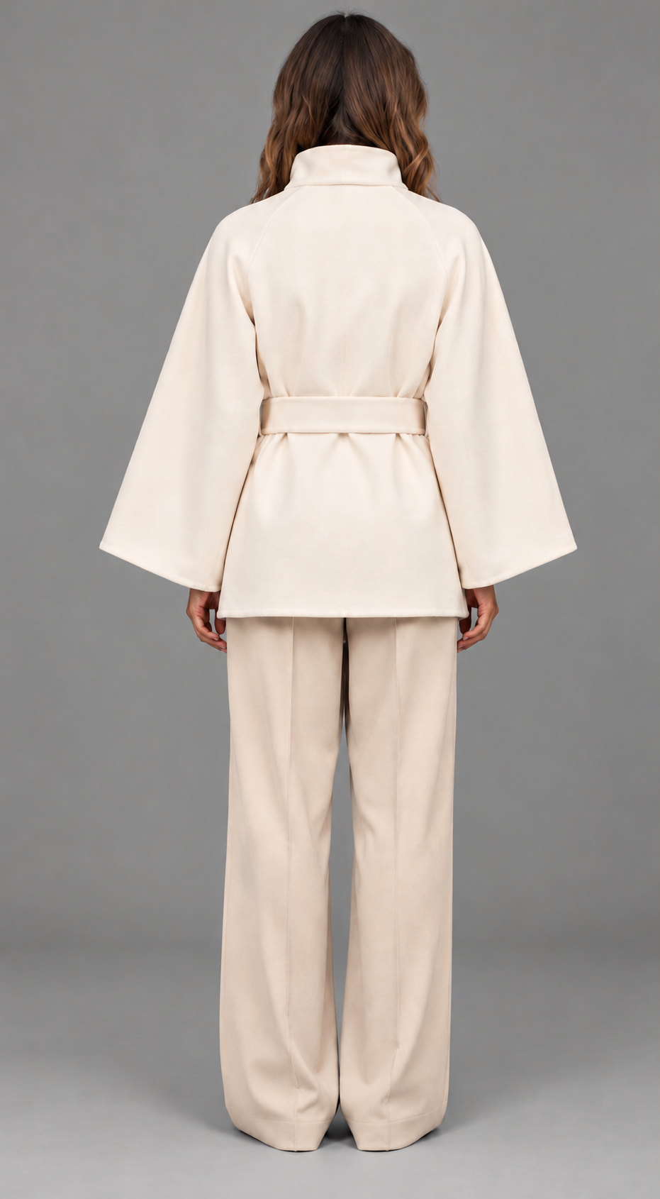 Belted Wool-Look Cape Coat With Funnel Neck