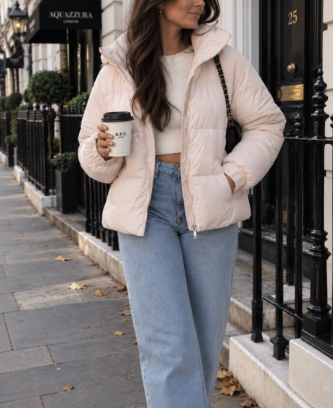 Cropped Fleece-Lined Puffer Jacket With High Collar
