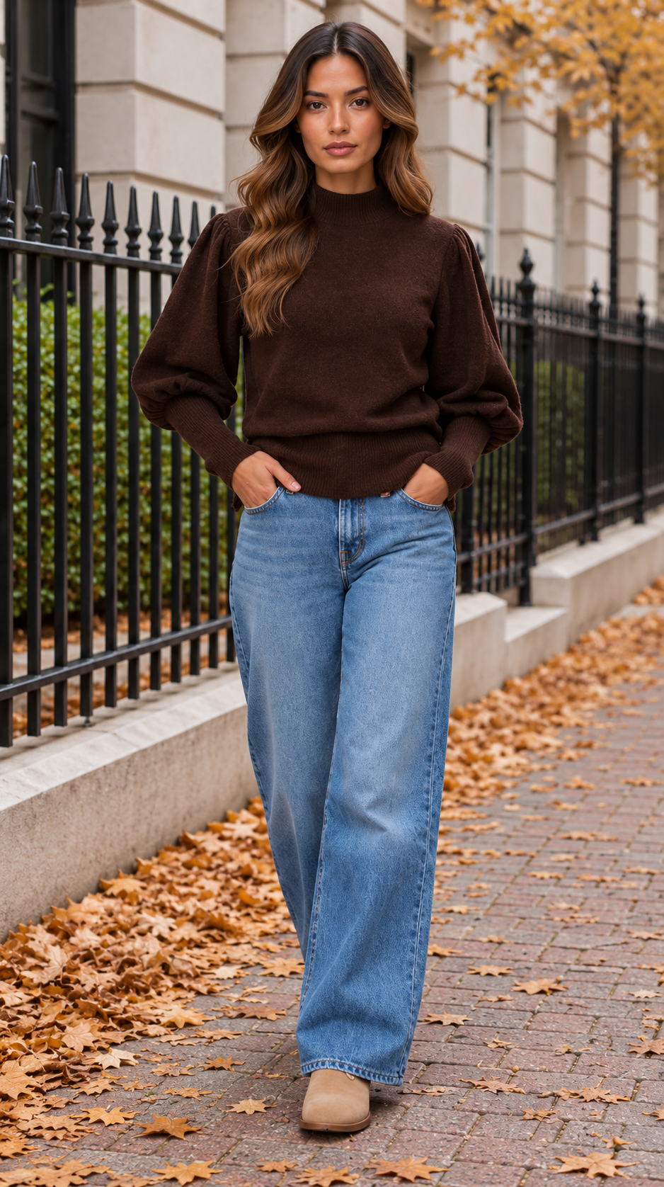 Mock Neck Knit Jumper With Balloon Sleeves