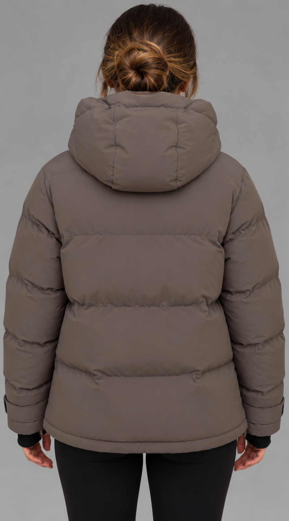 Taupe Utility Puffer Jacket With Detachable Hood