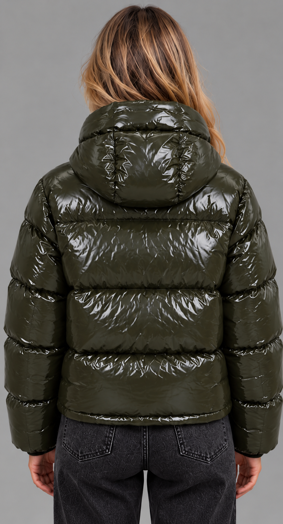 Glossy Quilted Puffer Jacket With Hood