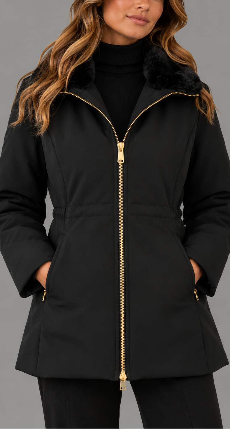 Zip-Up Coat With Removable Faux Fur Collar