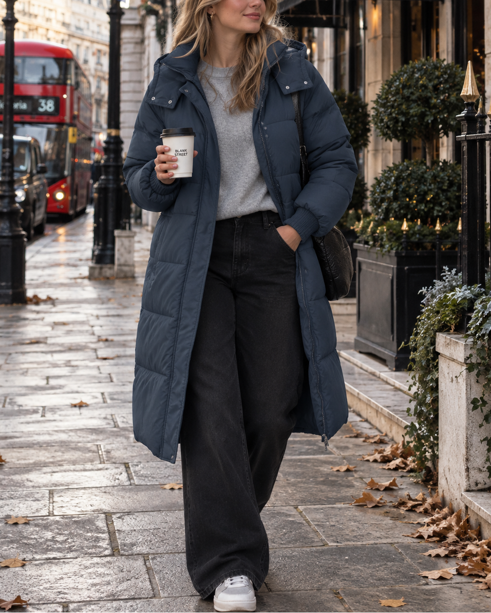 Oversized Longline Puffer Coat With Detachable Hood