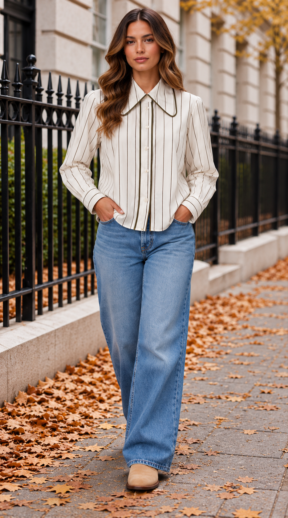 Tailored Button-Up Shirt With Contrast Piping