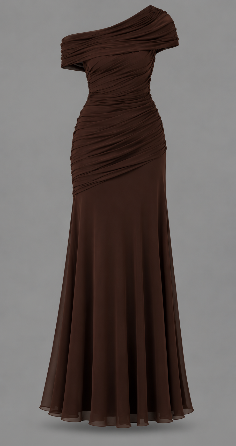 Off-Shoulder Ruched Maxi Dress With Fishtail Skirt