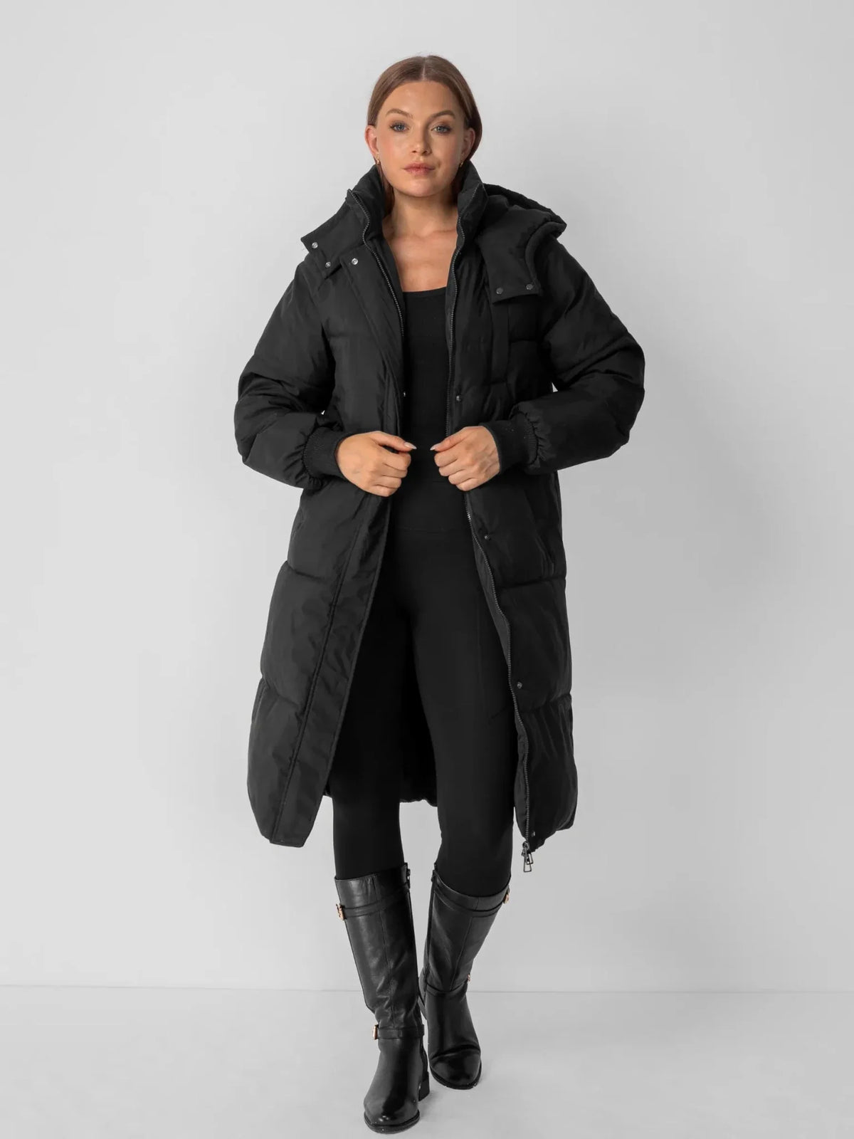 Oversized Longline Puffer Coat With Detachable Hood